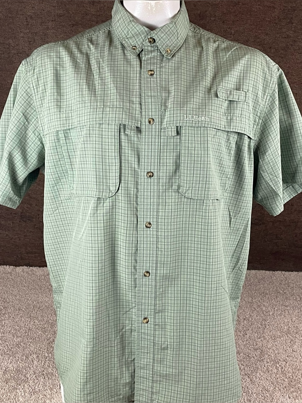 LL Bean Shirt Mens XL Light Green Cape Vented Lined Fishing Button Up Outdoor 98